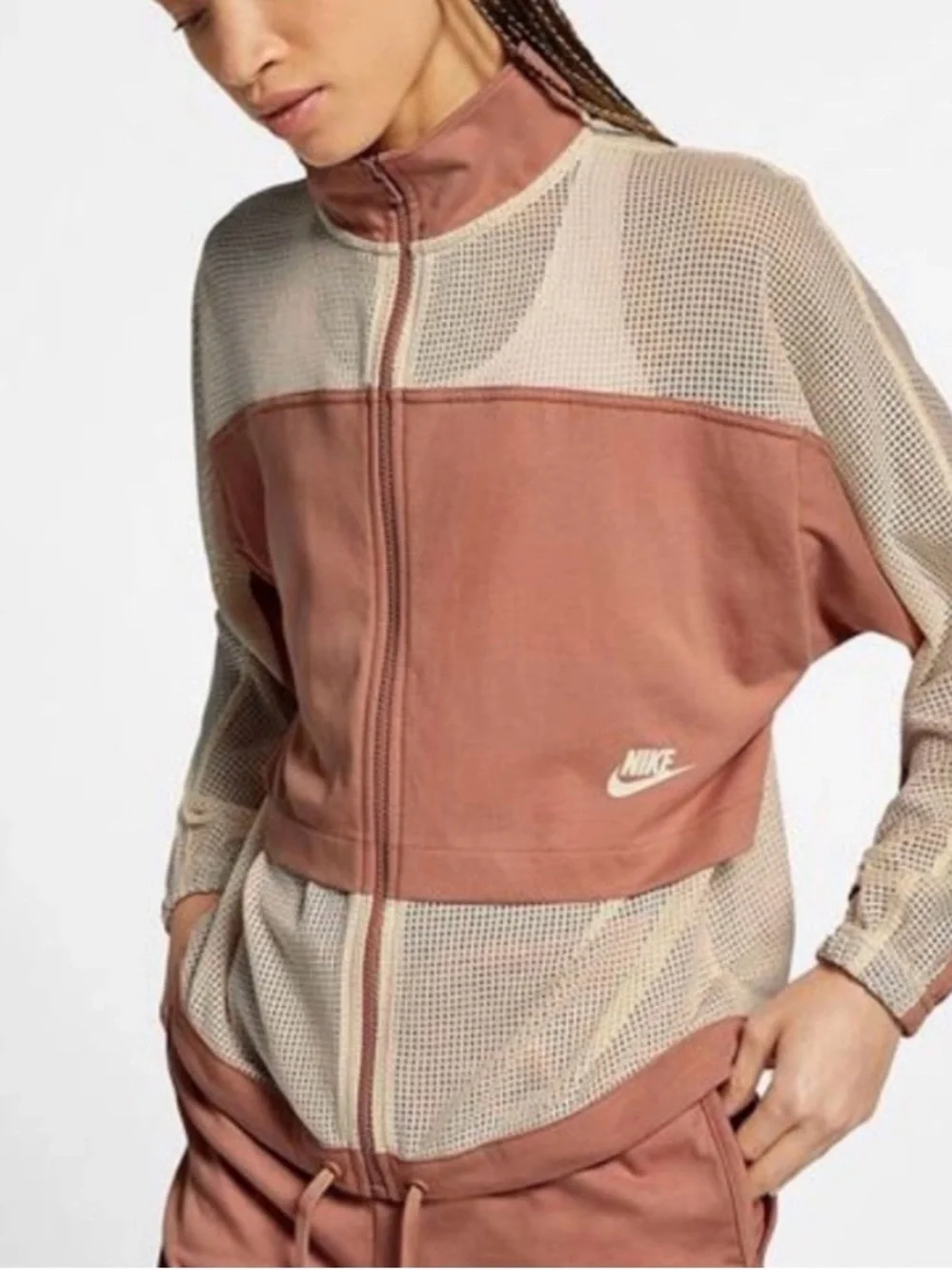 Nike Women’s Dusty Rose and Cream Mesh Zip Bomber Jacket